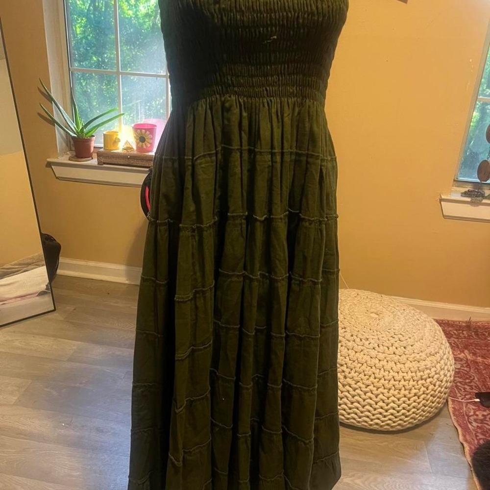 Made in Jerusalum beautifully made Green midi dress tiered Bohemian indie
